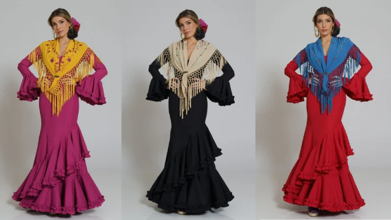 Detalle de volantes asimétricos en traje de flamenca contemporáneo.
