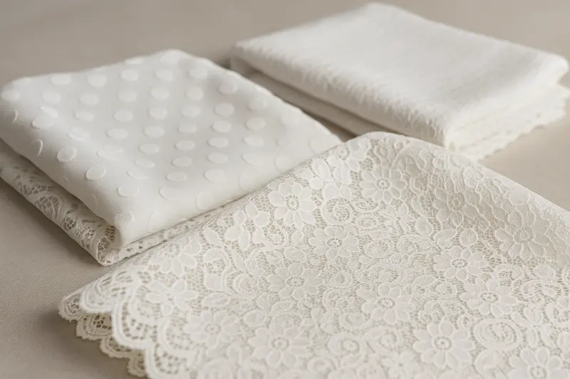 Estampados y tejidos en blanco para trajes de flamenca, incluyendo encajes, perforados y texturas ligeras