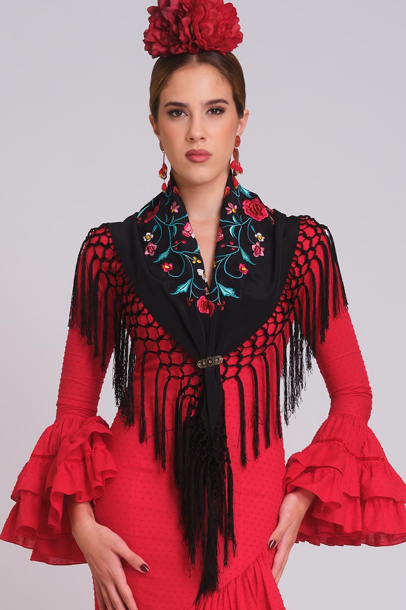 MANTON BORDADO HERA MUJER NEGRO