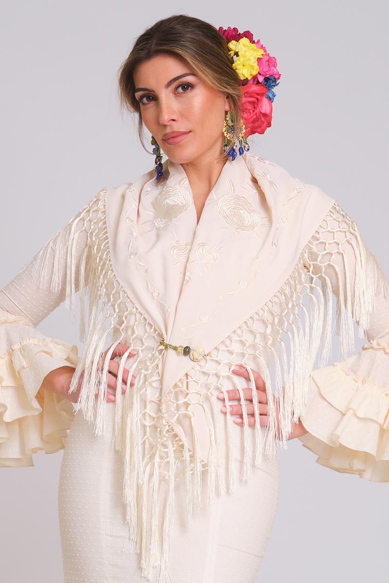 MANTON BORDADO PERSEFONE MUJER BEIGE
