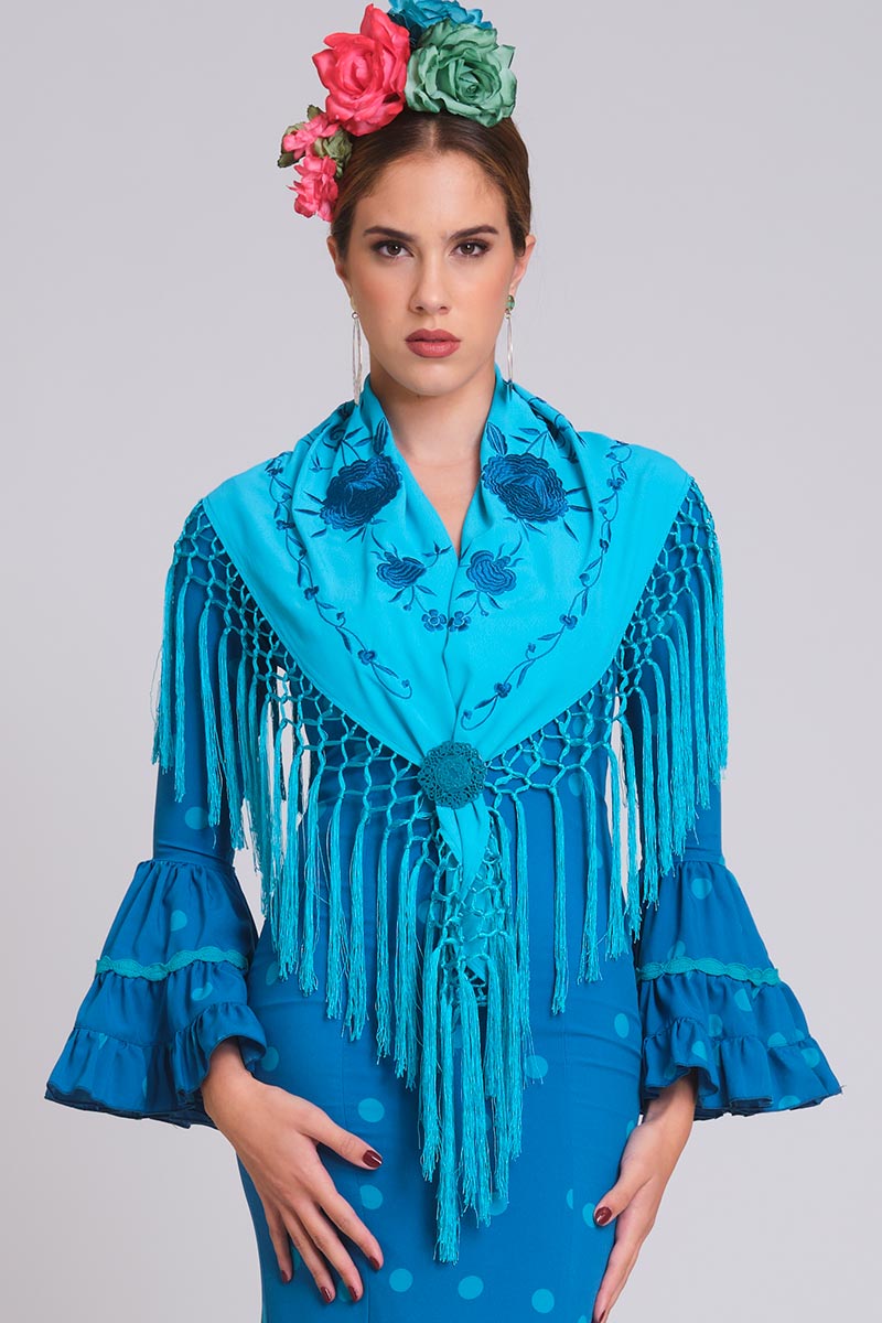 MANTON BORDADO PERSEFONE MUJER TURQUESA