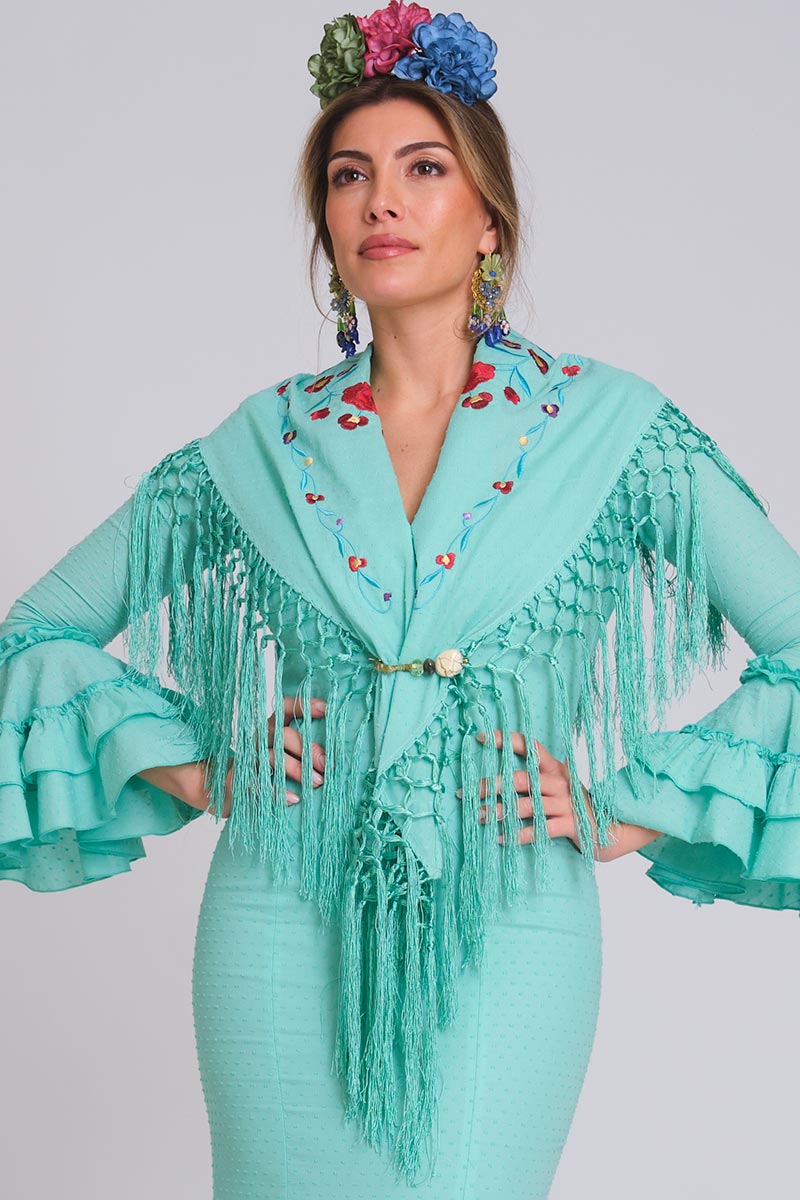 MANTON BORDADO CLAVELLINA MUJER PLUMETY VERDE AGUA