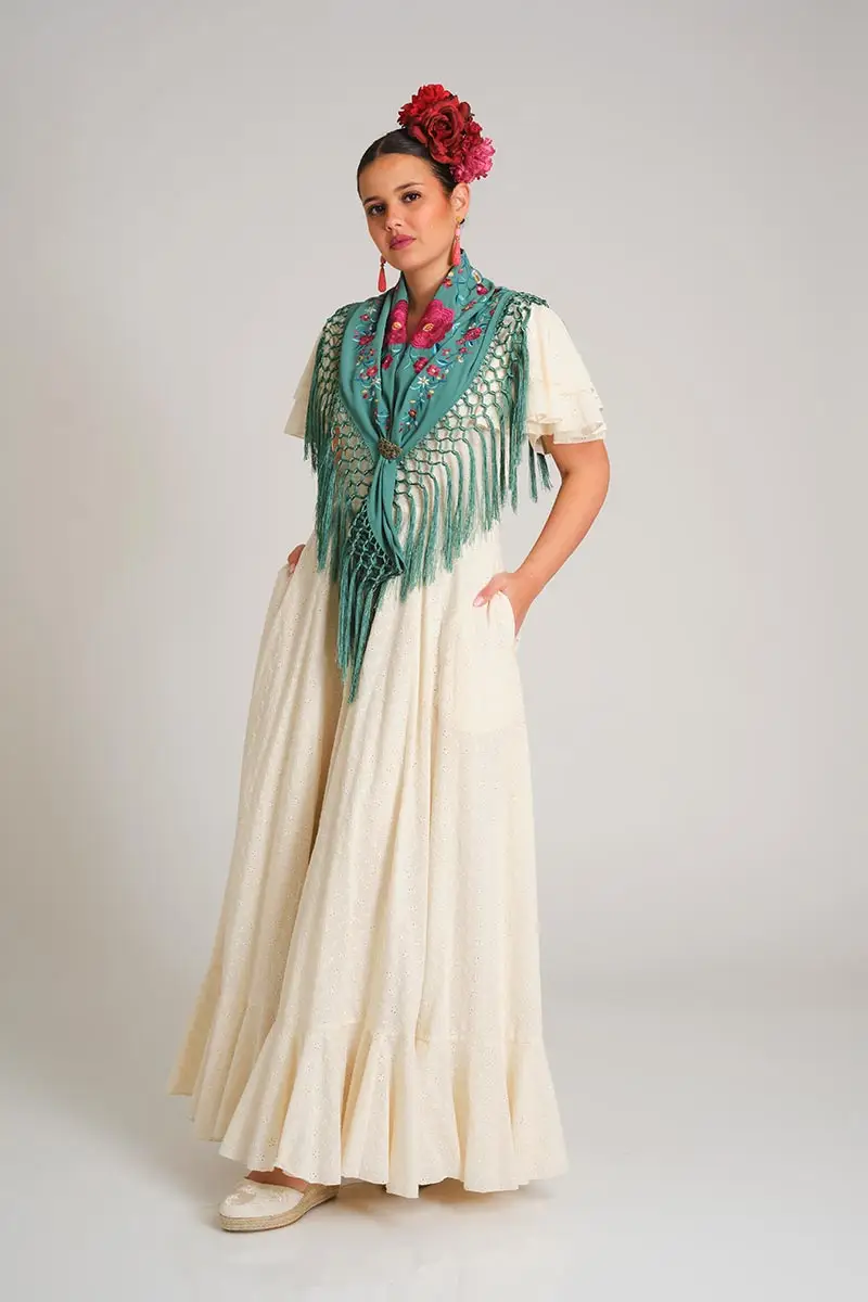 VESTIDO ROMERIA PERFORADO BEIGE