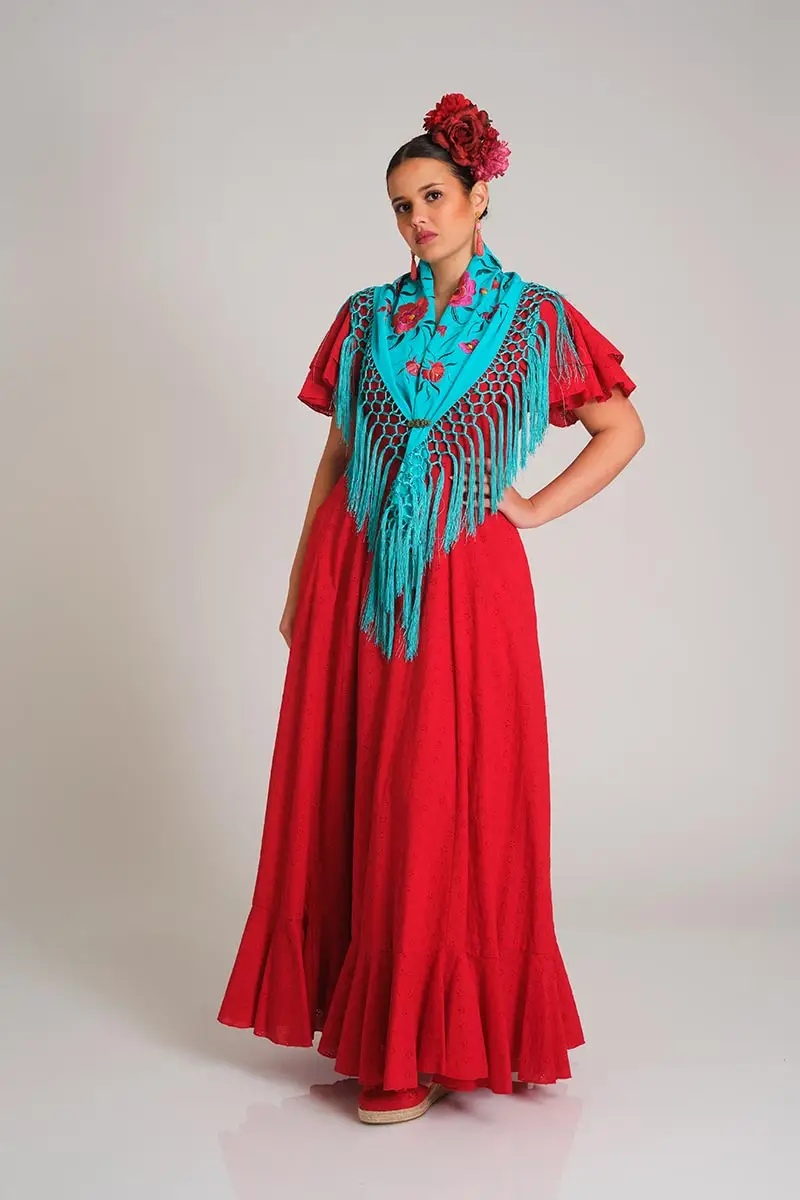 VESTIDO ROMERIA PERFORADO ROJO