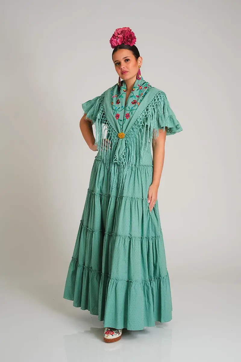 VESTIDO ROMERIA CANASTERO VERDE