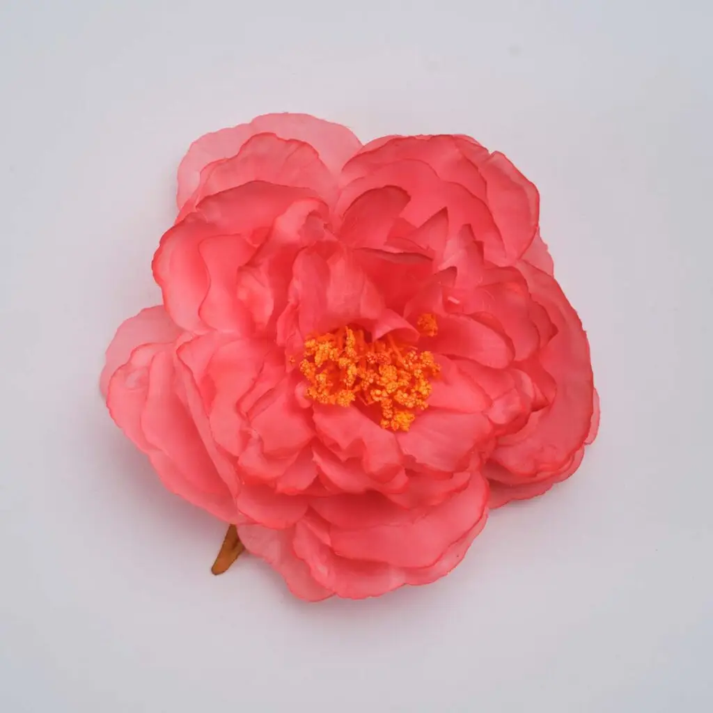 Flor de flamenca coral con estambres para el pelo, complemento de feria y traje de flamenca